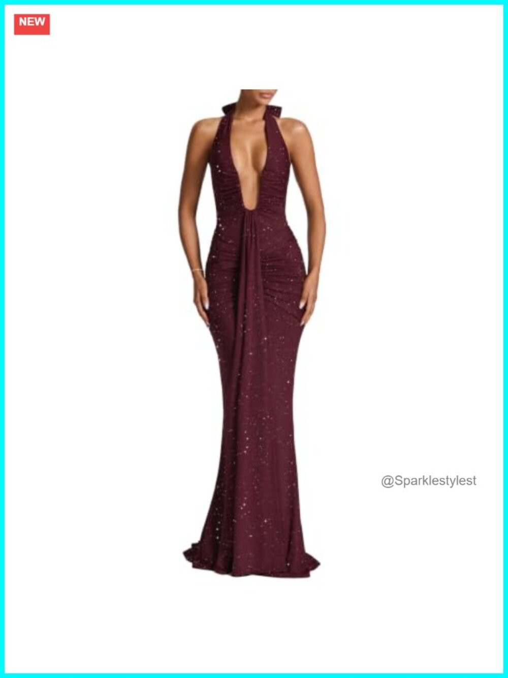 Women Deep V Neck Ruched Maxi Dress Sleeveless Halter Gown Cocktail Formal